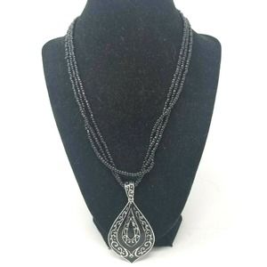 Handmade Beaded 3 Strand Necklace Pendant